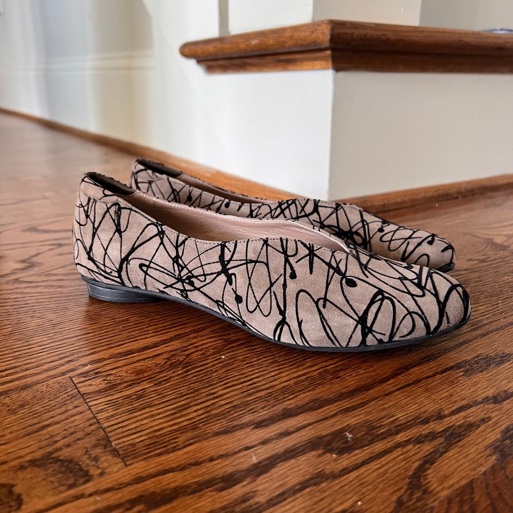 Rare Beautifeel Jolie Ballet Suede Leather Flats Linear Print Size 39.5